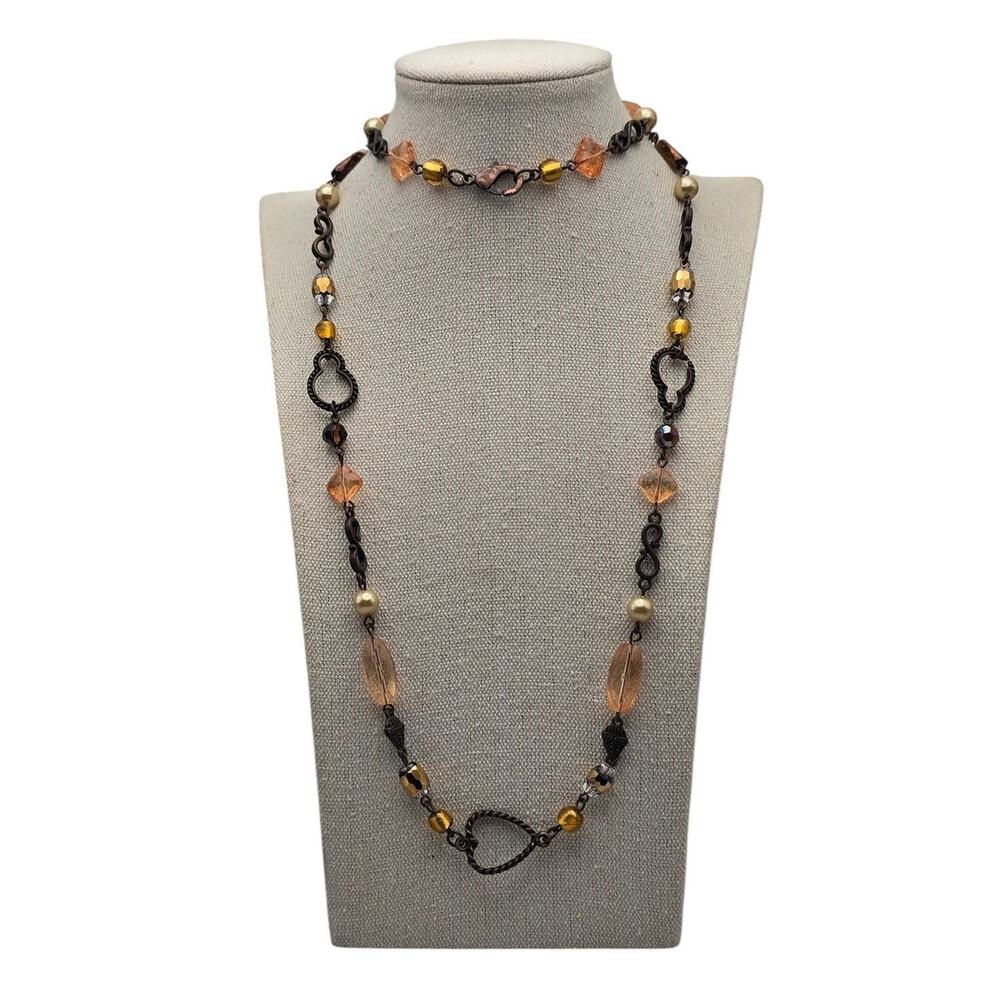 Amber Faceted Bead Bronze Tone Layering Necklace Dark Romantic Old World